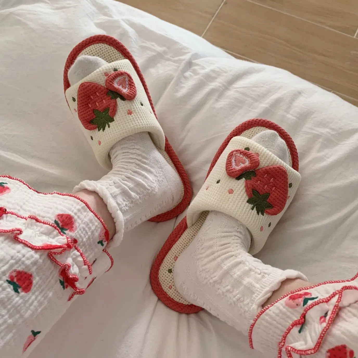 Cute Strawberry Linen Sandals - Kawaii Side
