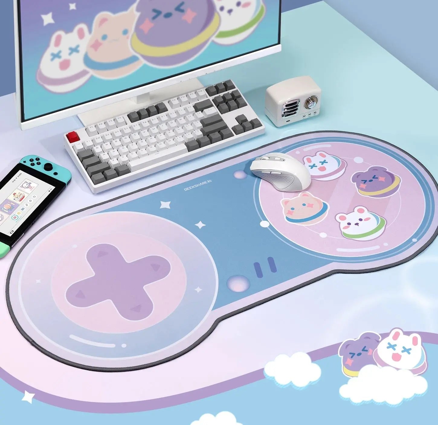 Deskpad Gatinhos Shape Controle de Super Nintendo - Kawaii Side