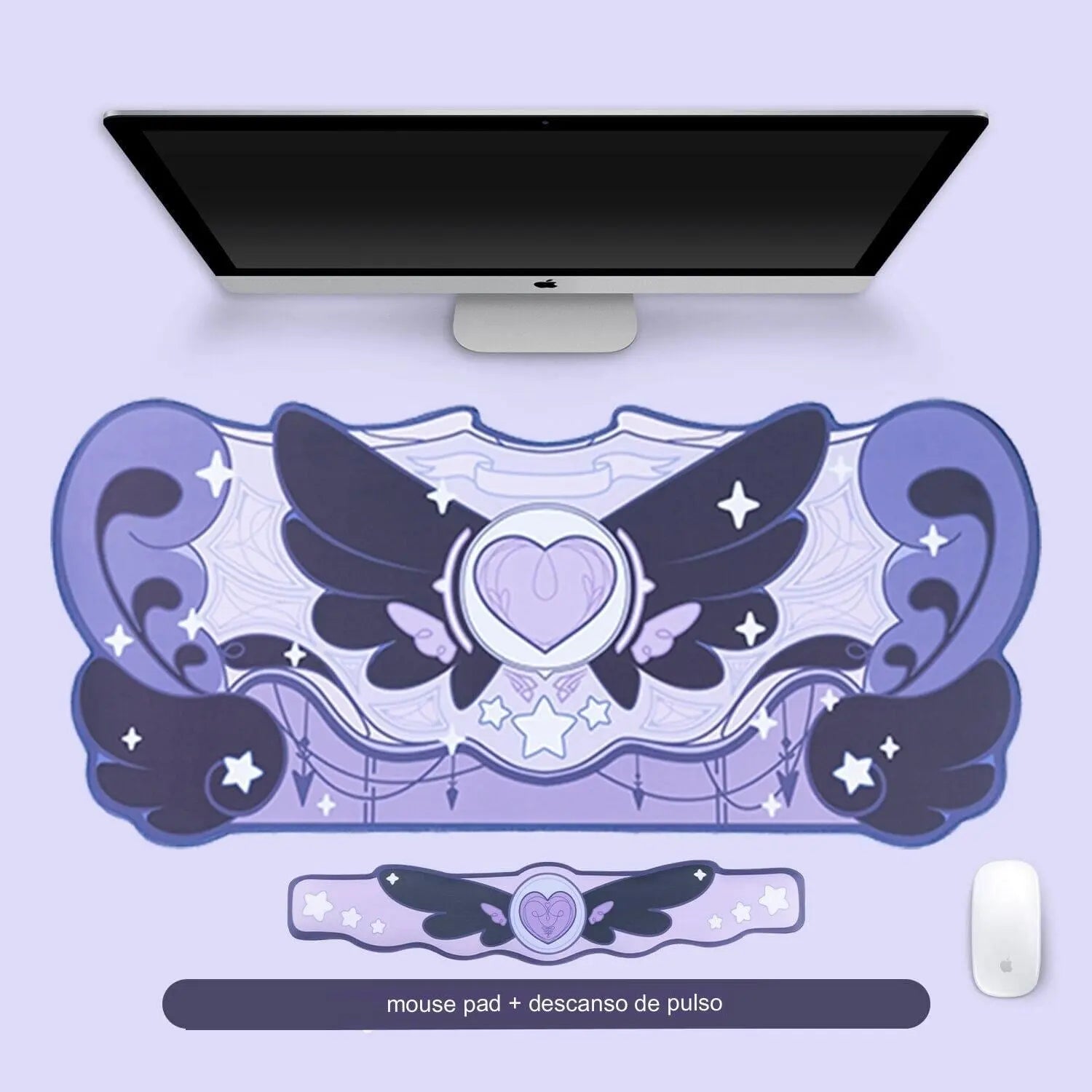 DeskPad Star Wings Negra, Impermeável - Kawaii Side