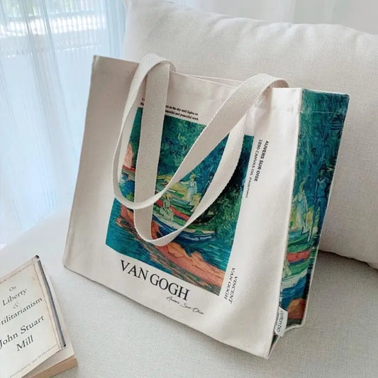 Eco Bag Vintage "Rowing Boats on The Banks" Van Gogh - Kawaii Side