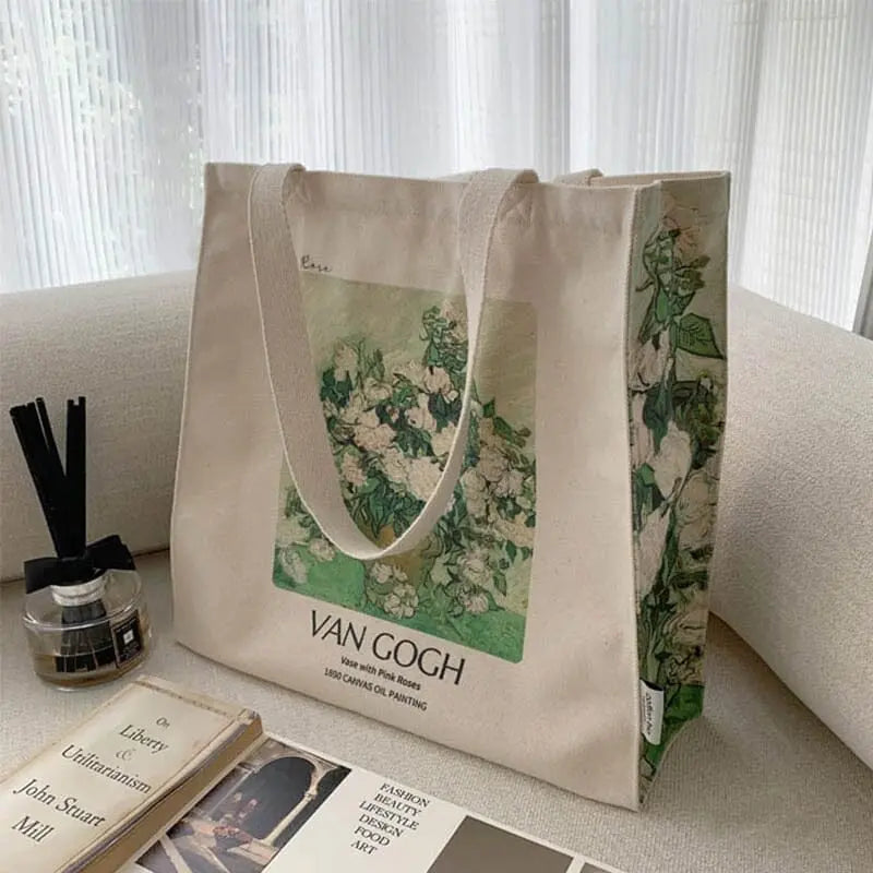 Eco Bag Vintage "Vase with Pink Roses" Vincent Van Gogh - Kawaii Side