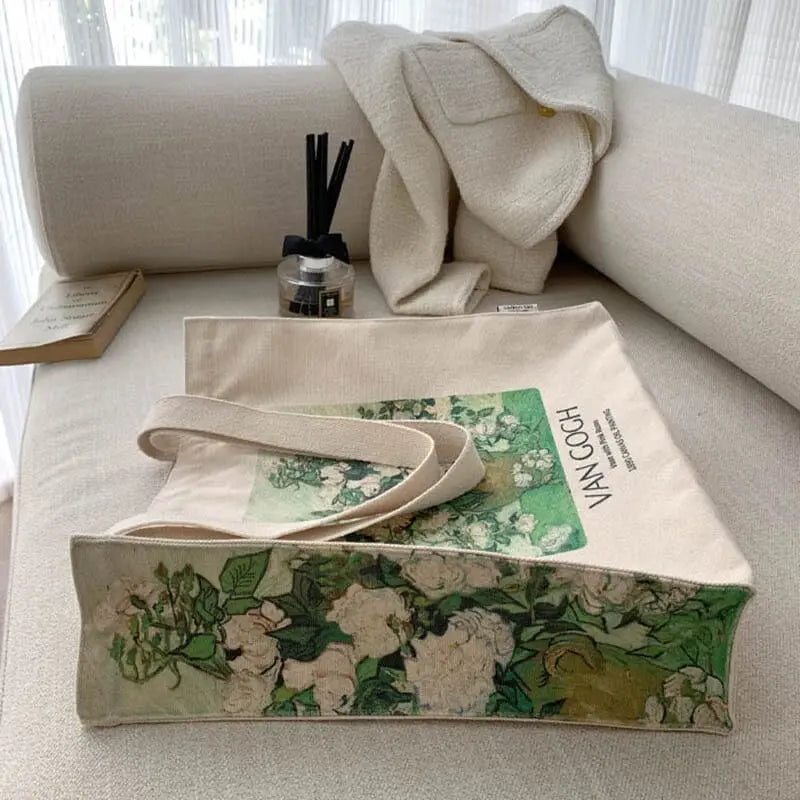 Eco Bag Vintage "Vase with Pink Roses" Vincent Van Gogh - Kawaii Side