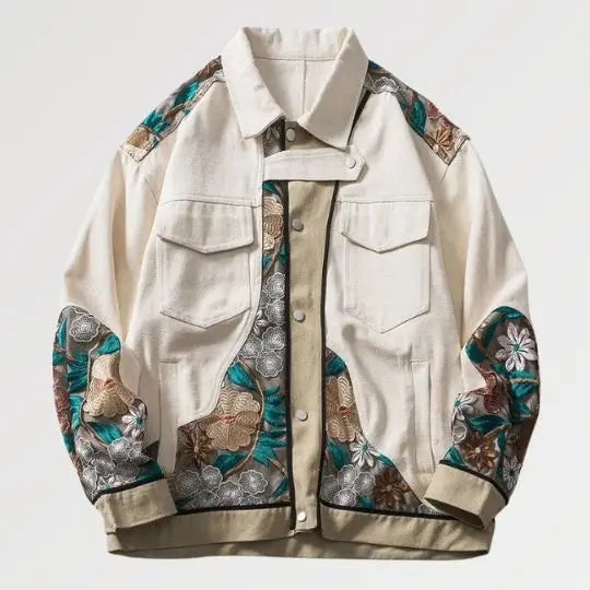 Floral Embroidery Jean Jacket Kawaii Side