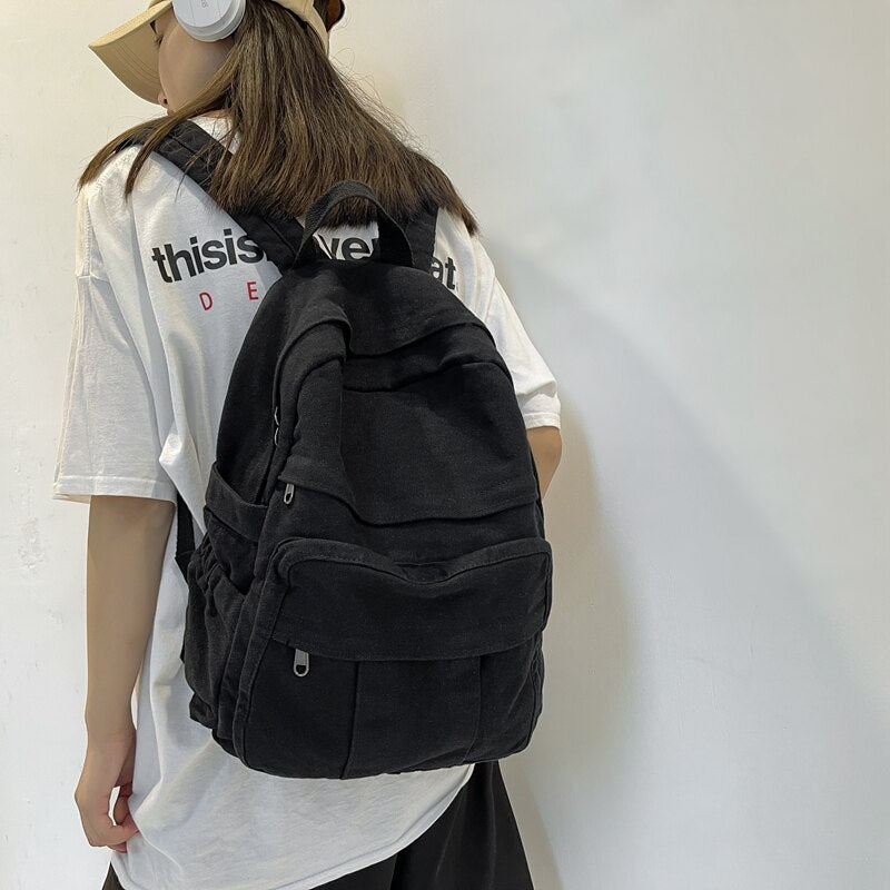 Solid Colour Retro Women Backpack Kawaii Side
