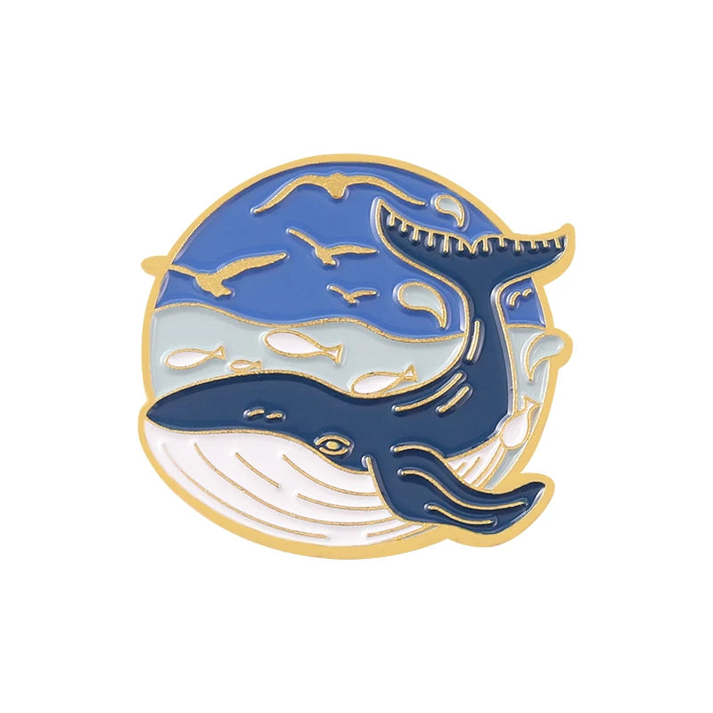 Sea Whale Series Enamel Pin Cartoon Blue Animals Badges Metal Women Brooch Jewelry Accessories Clothes Bag Lapel Pins Gift Kawaii Side