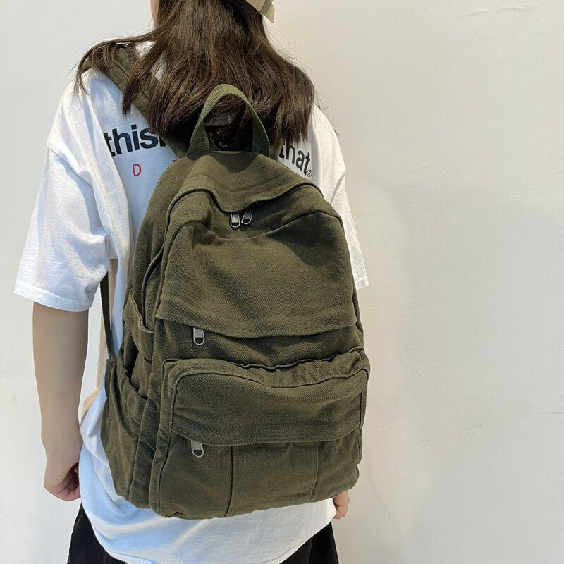 Solid Colour Retro Women Backpack Kawaii Side