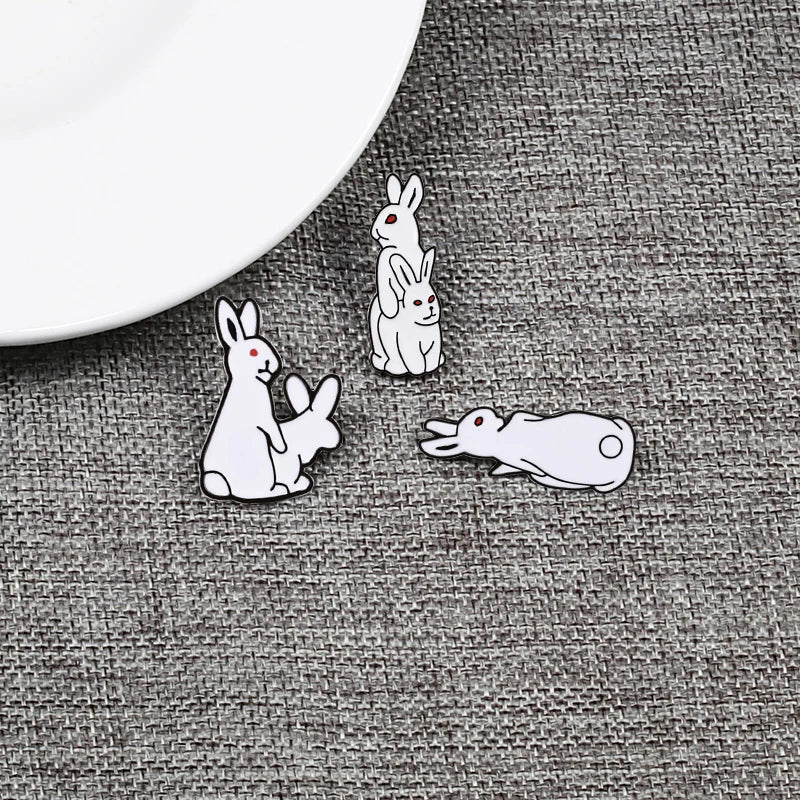 Evil White Rabbit Enamel Pin Creative Bunny Brooches Funny Animal Lapel Pins Denim Jackets Bag Cartoon Badges Cute Jewelry Gift Kawaii Side