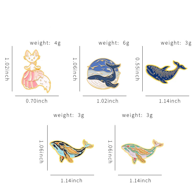 Sea Whale Series Enamel Pin Cartoon Blue Animals Badges Metal Women Brooch Jewelry Accessories Clothes Bag Lapel Pins Gift Kawaii Side