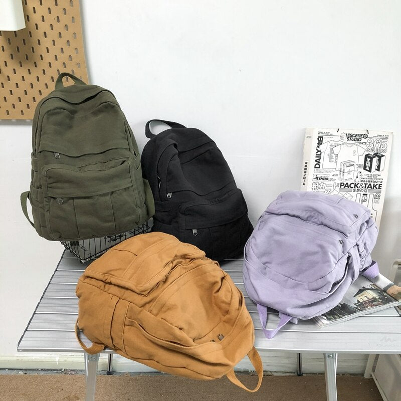 Solid Colour Retro Women Backpack Kawaii Side