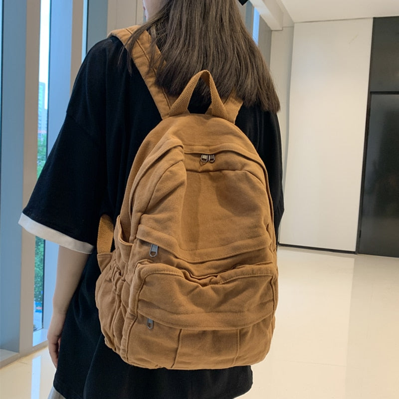 Solid Colour Retro Women Backpack Kawaii Side