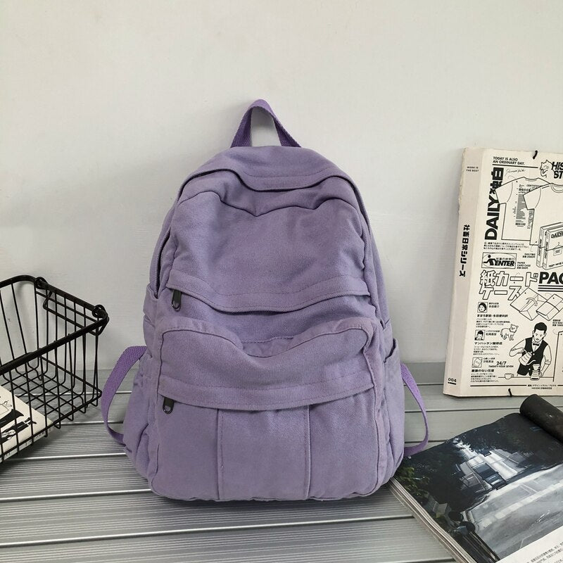 Solid Colour Retro Women Backpack Kawaii Side