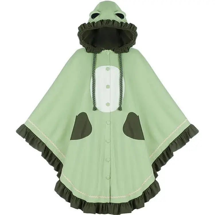 Kawaii Cartoon Frog Hooded Cloak Blanket - Kawaii Side