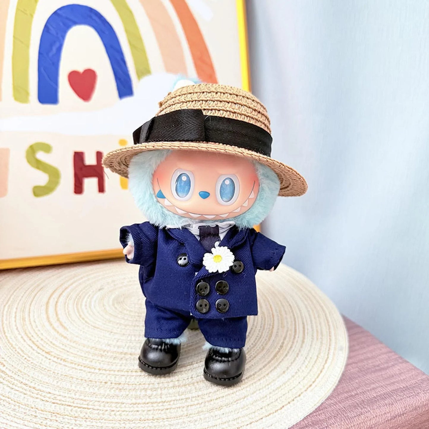 G-Dragon Navy Blue Suit Set + Flat Brim G-Dragon Cap + Black Square-Toe Shoes (Labubu Not Included)