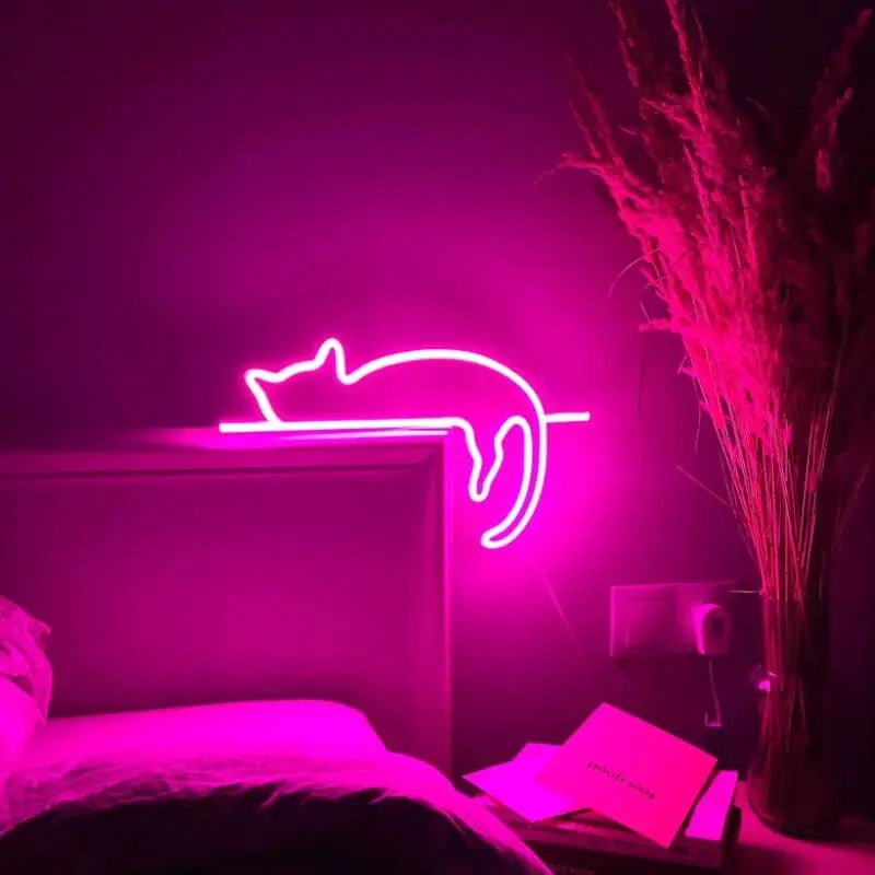 Led Neon Pink Lazy Cat Setup - Kawaii Side