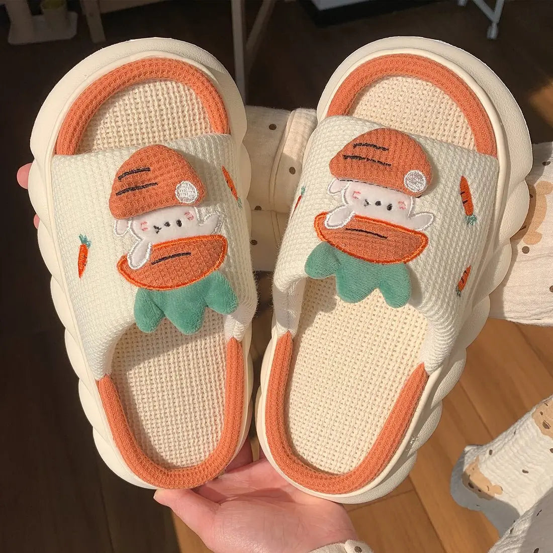 Lovely Rabbit and Carrot Linen Sandals - Kawaii Side