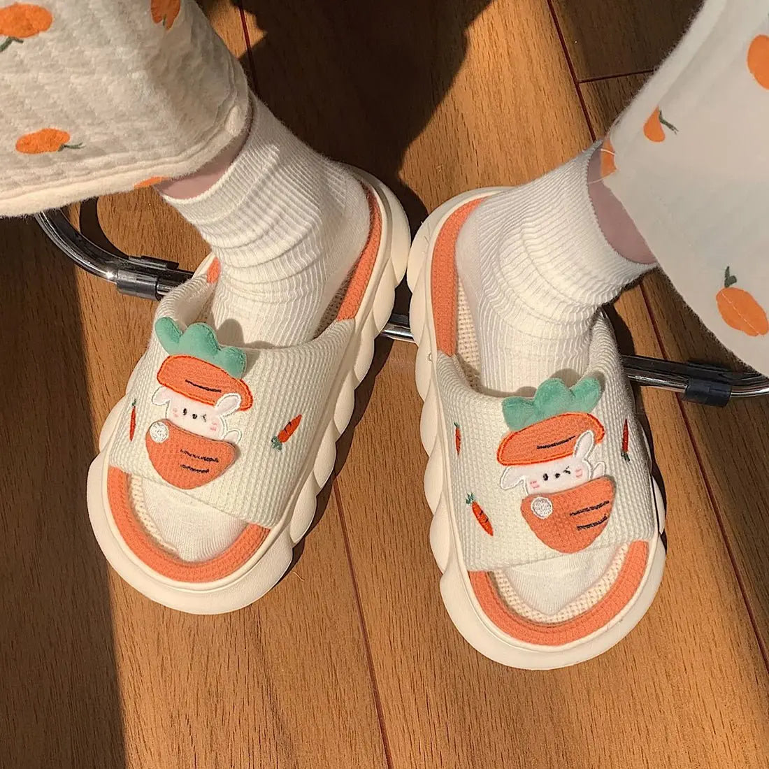 Lovely Rabbit and Carrot Linen Sandals - Kawaii Side