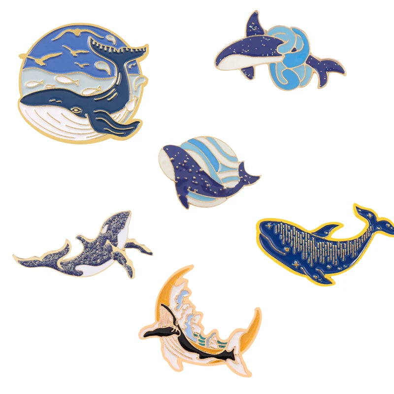 Sea Whale Series Enamel Pin Cartoon Blue Animals Badges Metal Women Brooch Jewelry Accessories Clothes Bag Lapel Pins Gift Kawaii Side