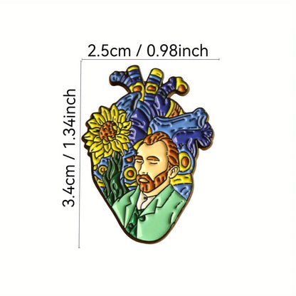 Artistic Anatomical Heart Enamel Brooch Pin - Alloy Fashion Van Gogh Accessory for Backpacks and Clothing Kawaii Side
