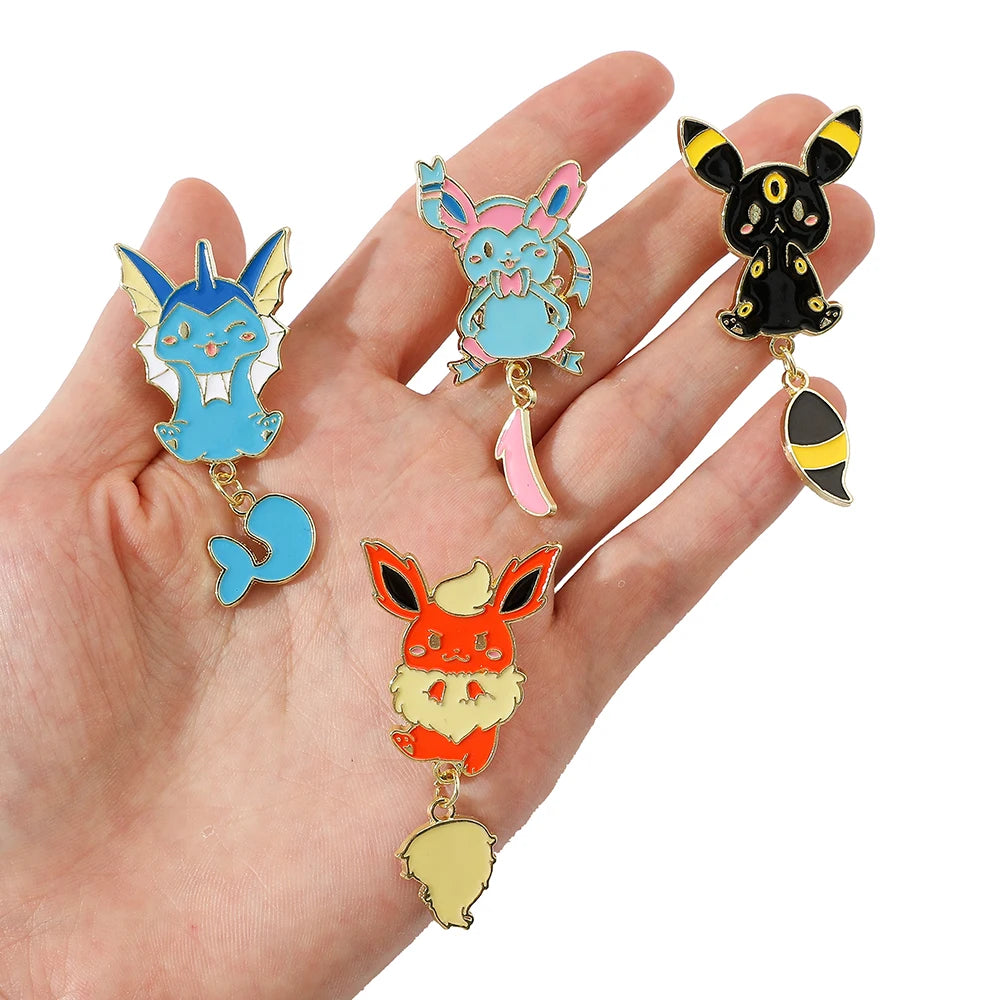 9 Pcs Cartoon Elf Chain Brooch Creative Cute Eevee Enamel Pin Metal Badge Jewelry Clothes Backpack Accessories Gift for Friends Kawaii Side