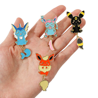 9 Pcs Cartoon Elf Chain Brooch Creative Cute Eevee Enamel Pin Metal Badge Jewelry Clothes Backpack Accessories Gift for Friends Kawaii Side