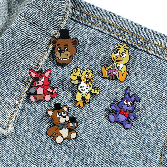 Five Night's At Freddy Badges Cartoon Anime FNAF Enamel Lapel Pins Brow Bear Fox Cute Brooches for Backpack Decoration Jewelry Kawaii Side