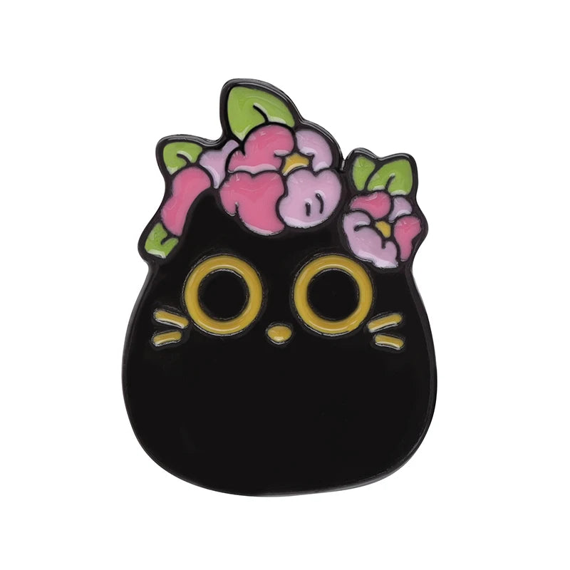 Black Cats Enamel Pins Kawaii Side