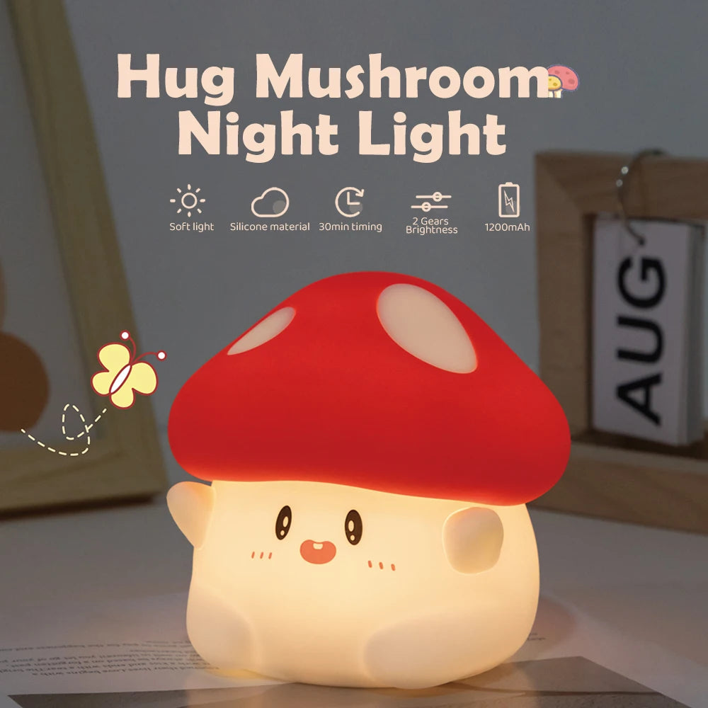Led Silicone Mushroom Night Light Lamp Kawaii Side