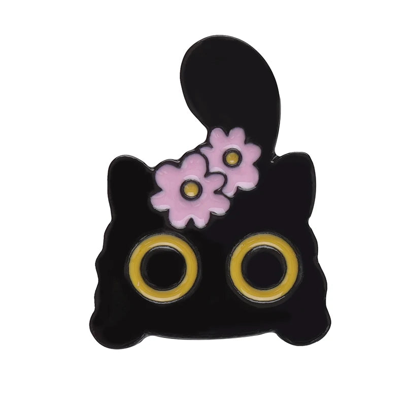 Black Cats Enamel Pins Kawaii Side