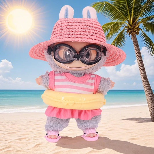 Labubu Swimsuit and Cute Shark Slippers (Labubu Not Included)