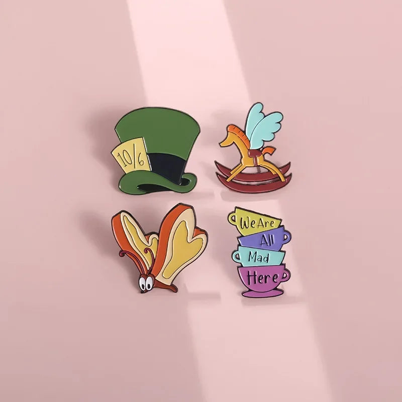 Disney Alice in Wonderland Movie Creative Enamel Pins for Backpack Bag Hat Cup Hat Horse Lapel Badges Accessories Gifts for Fans Kawaii Side