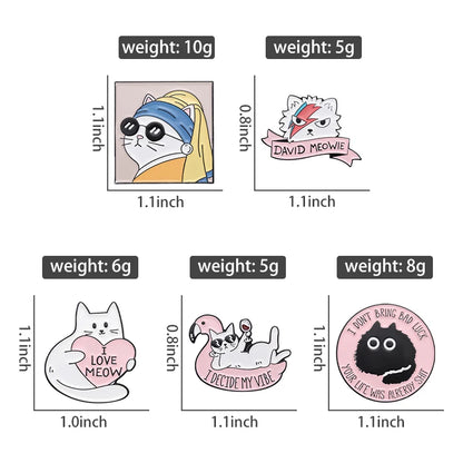 I Decide My Vibe Enamel Pin Custom Fun Oil Painting Cat Bring Bad Luck David Meowie Brooches Lapel Badges Art Works Jewelry Gift Kawaii Side