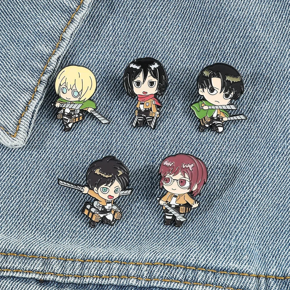 Anime Aot Figure Enamel Pins Classic Attack on Titan Brooches Metal Lapel Badges Accessories Gifts for Fans Kawaii Side
