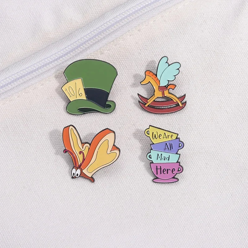 Disney Alice in Wonderland Movie Creative Enamel Pins for Backpack Bag Hat Cup Hat Horse Lapel Badges Accessories Gifts for Fans Kawaii Side