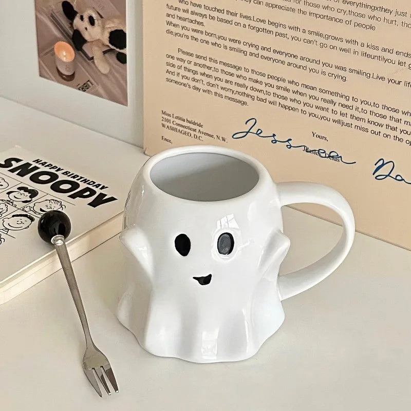 Halloween Ghost Ceramic Mug Kawaii Side