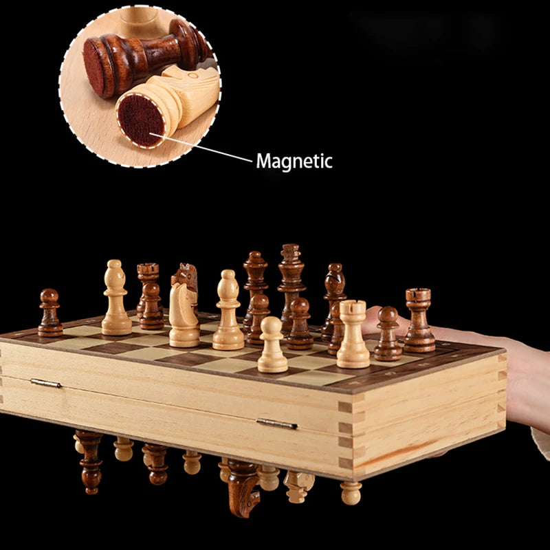 Chess Set - Magnetic Foldable Portable Solid Wood Chess Board Kawaii Side