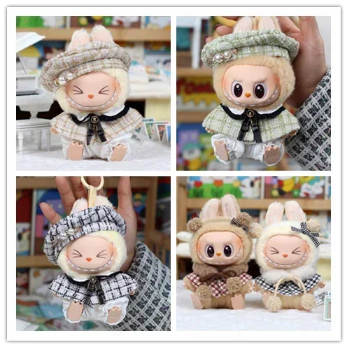 Labubu Cute Outfit Grid Retro Cape With Beret Set (Labubu Not Included)