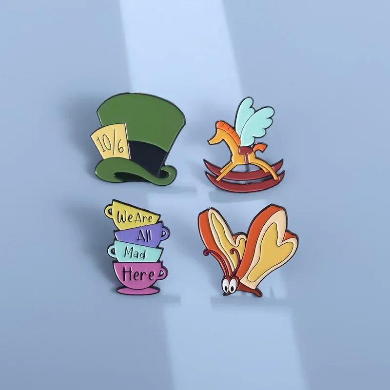 Disney Alice in Wonderland Movie Creative Enamel Pins for Backpack Bag Hat Cup Hat Horse Lapel Badges Accessories Gifts for Fans Kawaii Side