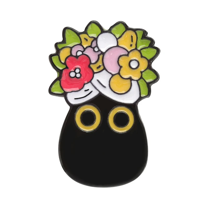 Black Cats Enamel Pins Kawaii Side
