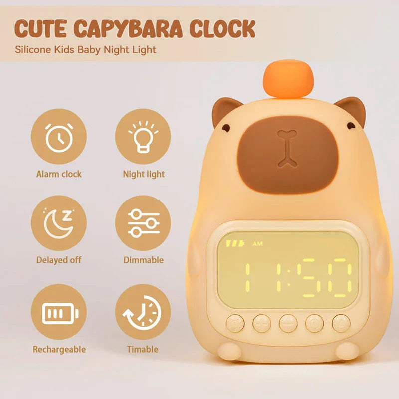 Capybara Night Light Alarm Clock Kawaii Side