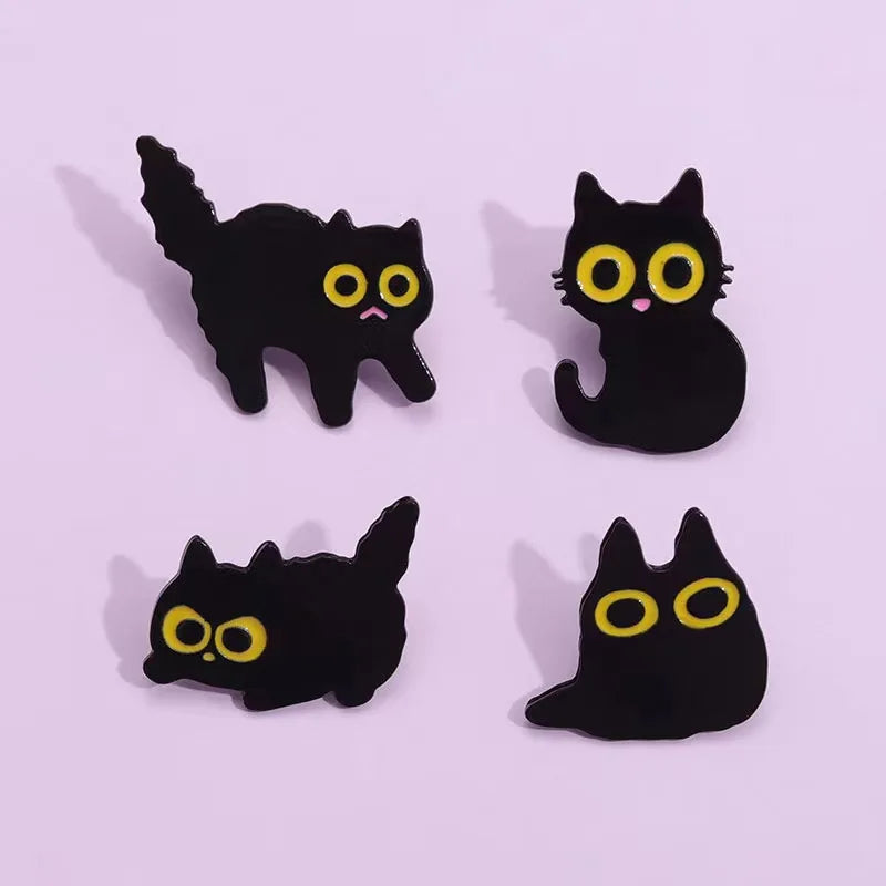 Black Cats Enamel Pins Kawaii Side
