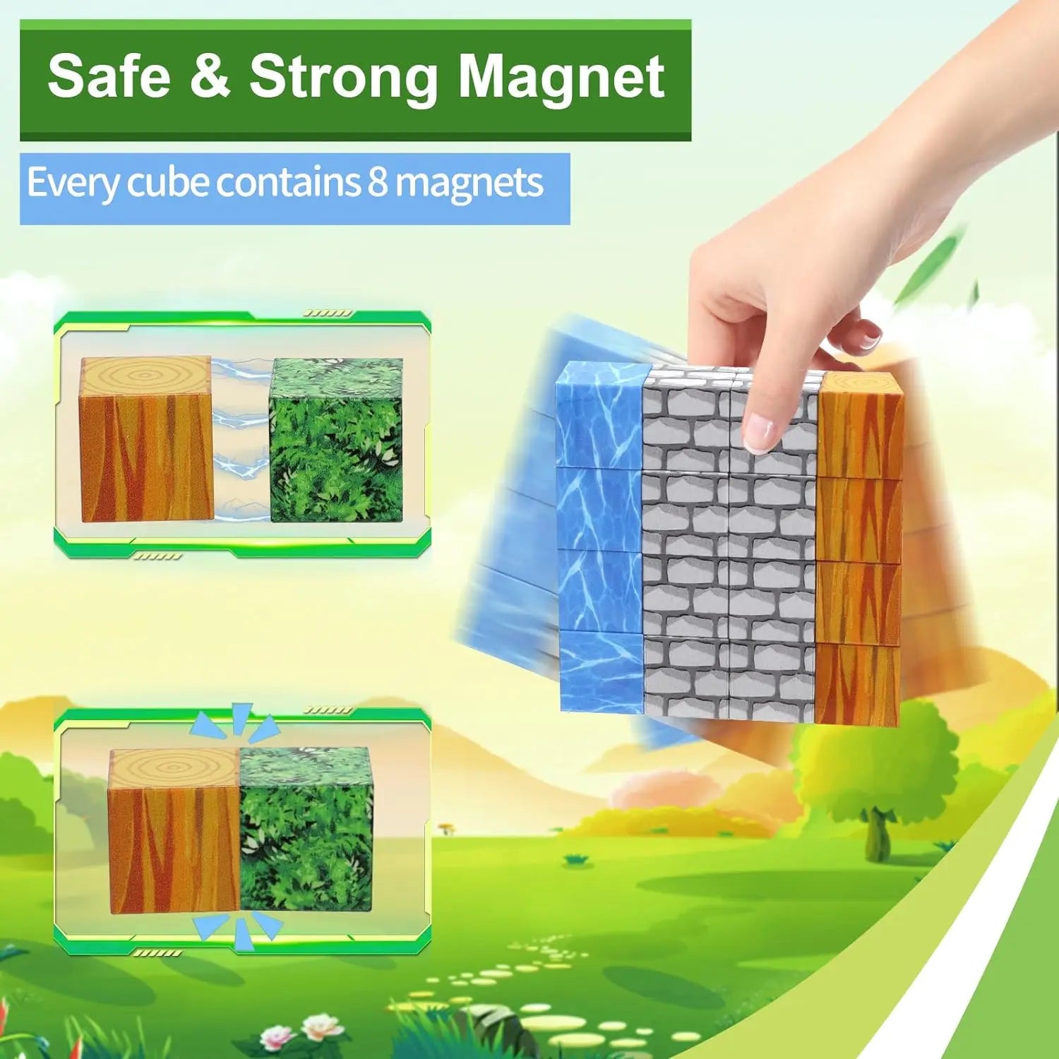 Various Biomes and Scenarios Magnetic Building Blocks Kawaii Side