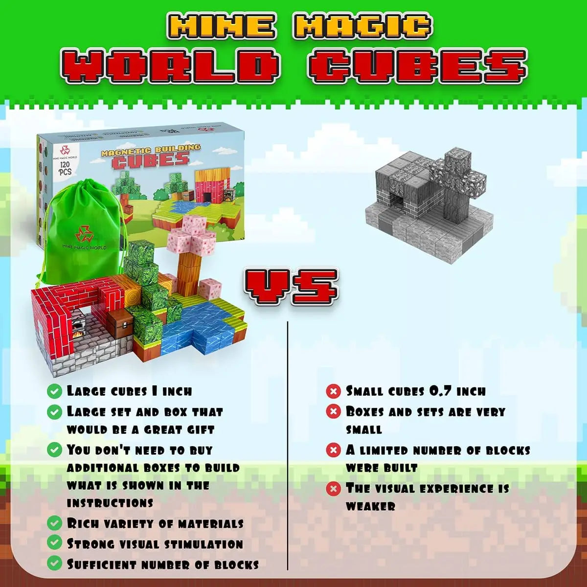 Various Biomes and Scenarios Magnetic Building Blocks Kawaii Side