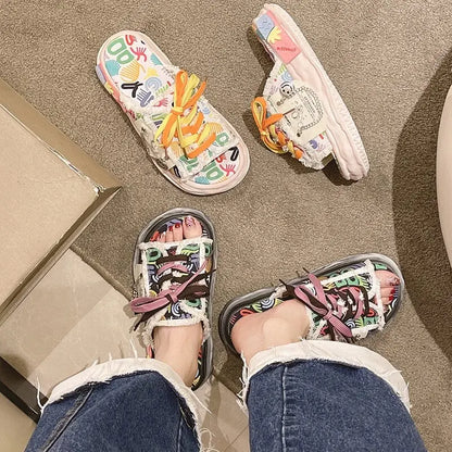 Chinelo Estilo Verão Fashion Grafiti Kawaii - Kawaii Side