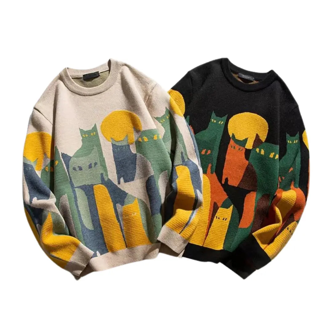 Vintage Desert Cats Sweater Kawaii Side