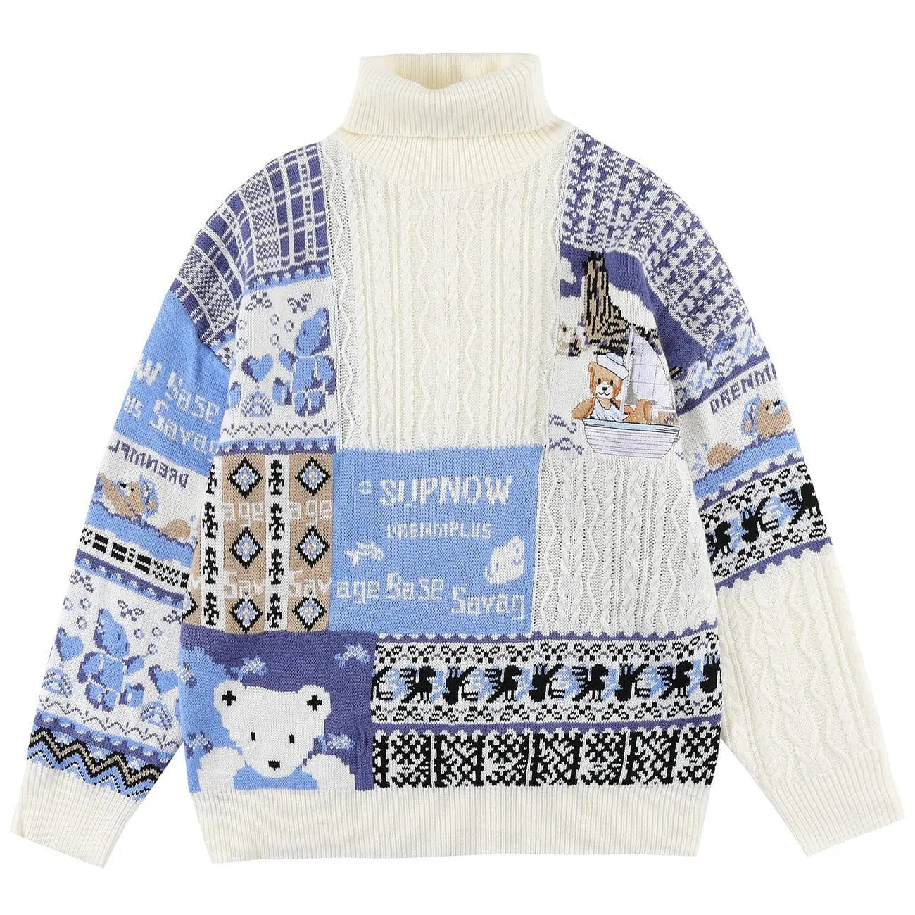 Vintage Stitching Bear Knit Sweater - Kawaii Side