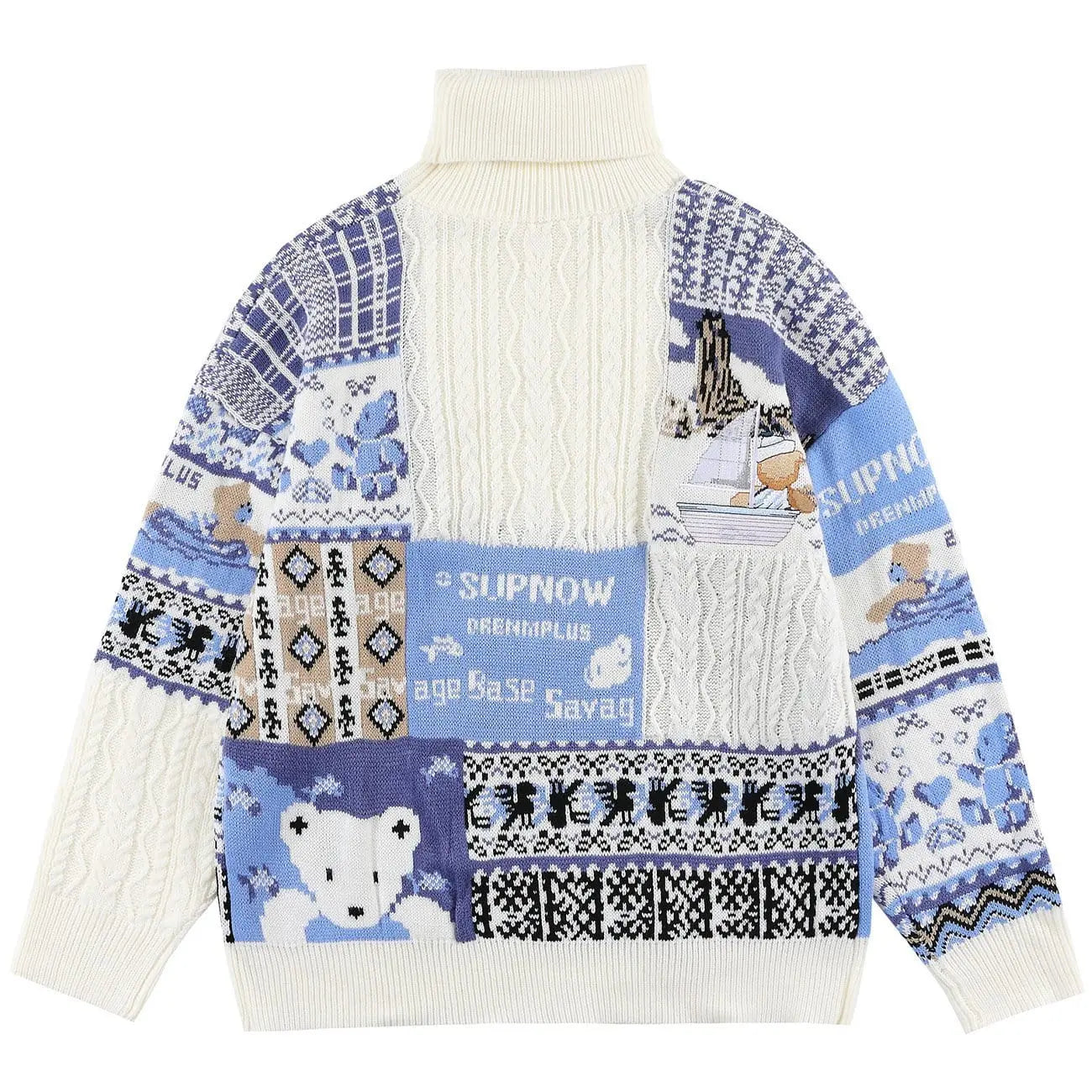 Vintage Stitching Bear Knit Sweater - Kawaii Side