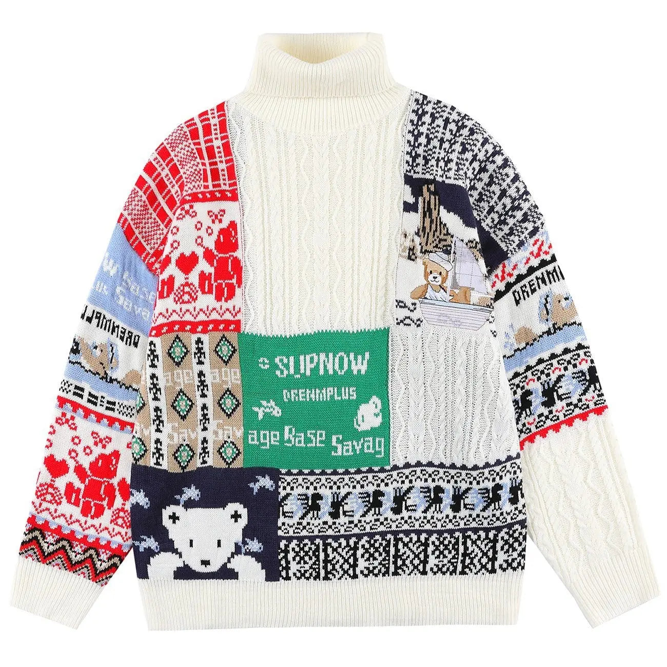 Vintage Stitching Bear Knit Sweater - Kawaii Side