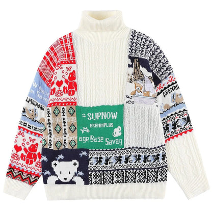 Vintage Stitching Bear Knit Sweater - Kawaii Side