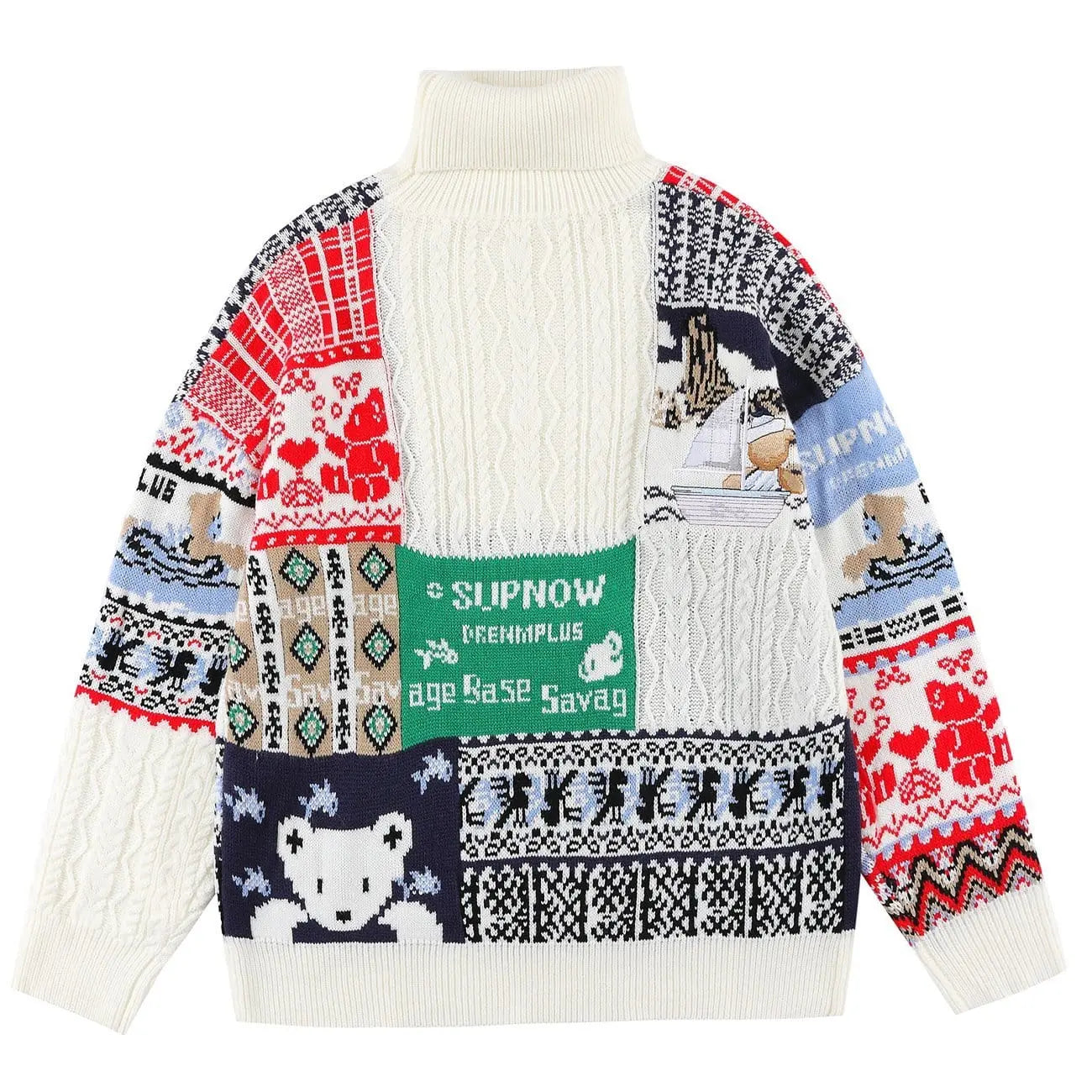 Vintage Stitching Bear Knit Sweater - Kawaii Side