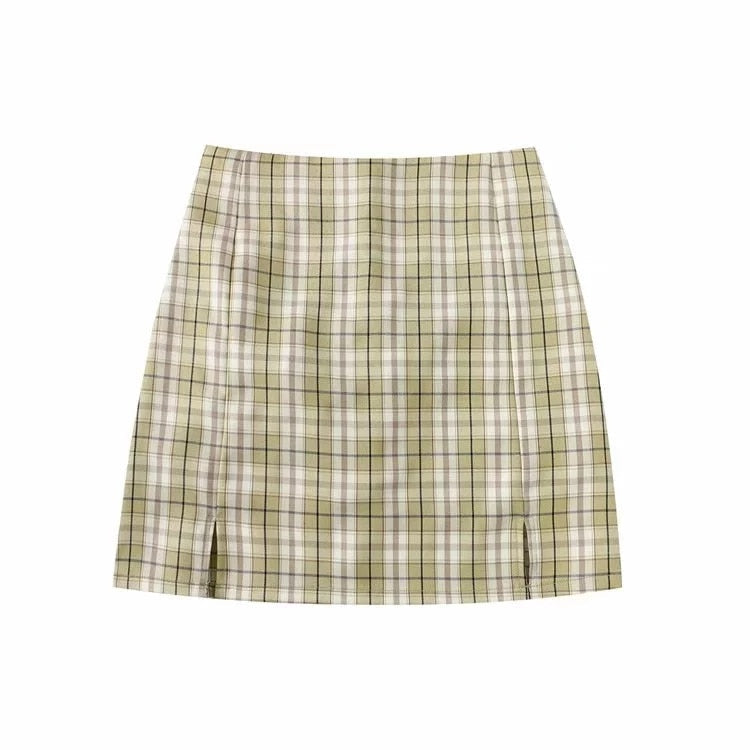 Korean Split Mini Plaid Skirt with Shorts Kawaii Side